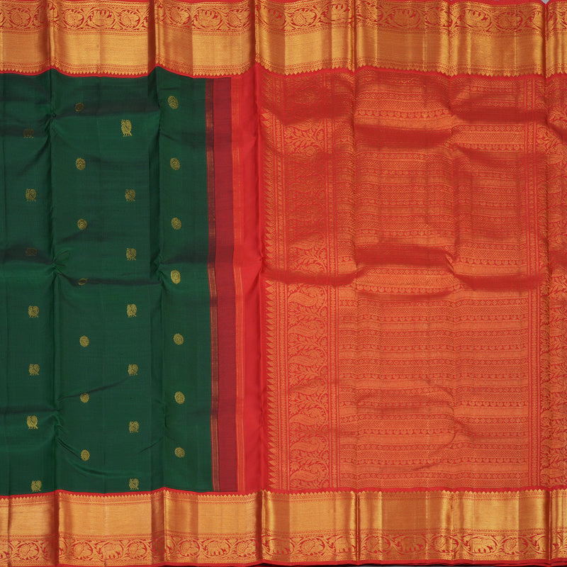 Hayagrivas Handloom Bottle Green Kanjivaram Silk Saree with Red Border KBF87D7-2