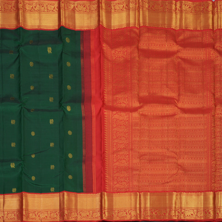 Hayagrivas Handloom Bottle Green Kanjivaram Silk Saree with Red Border KBF87D7-2