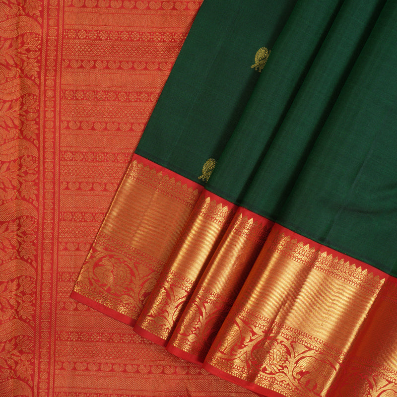 Hayagrivas Handloom Bottle Green Kanjivaram Silk Saree with Red Border KBF87D7-2