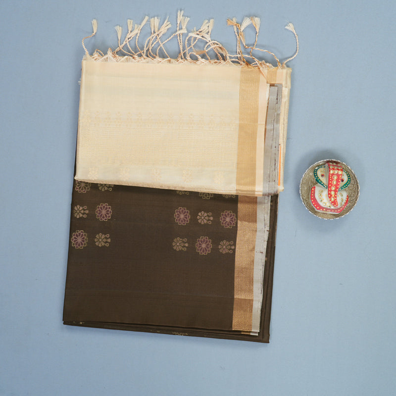 Hayagrivas Chocolate Brown Handloom Soft Silk Saree KBF880H3-1