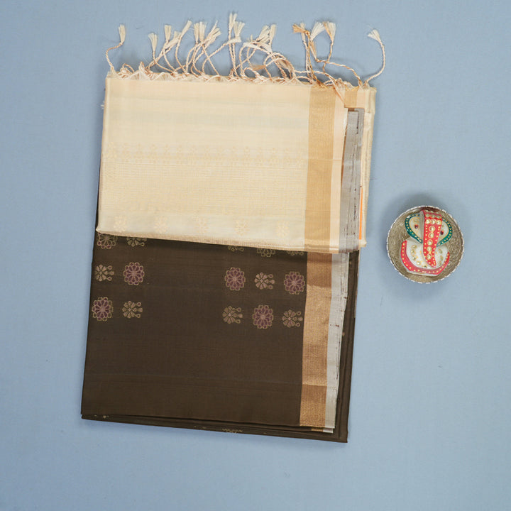 Hayagrivas Chocolate Brown Handloom Soft Silk Saree KBF880H3-1