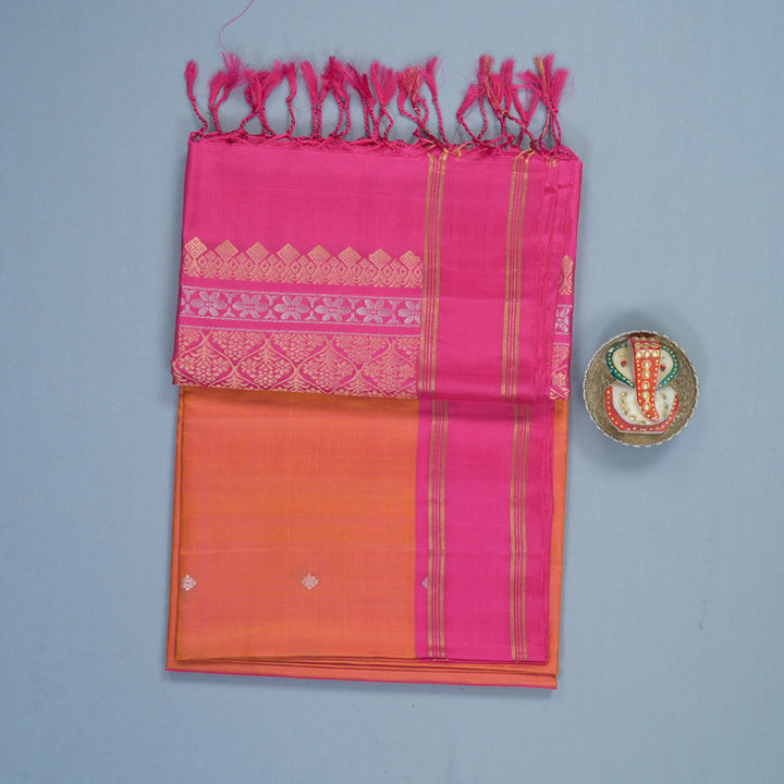 Hayagrivas Orangish-Pink Handloom Soft Silk Saree KBF880H3-3