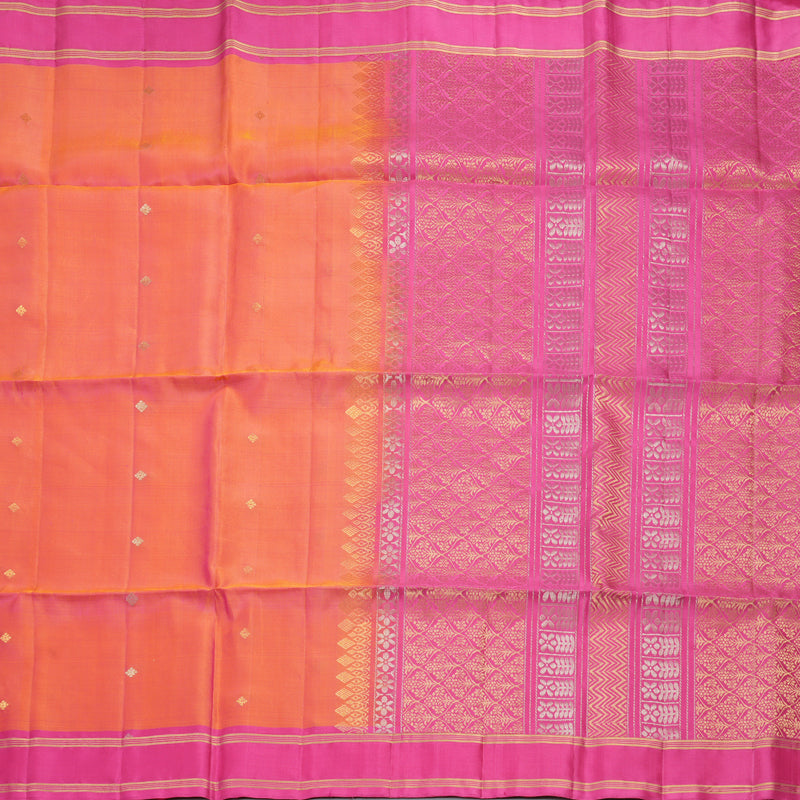 Hayagrivas Orangish-Pink Handloom Soft Silk Saree KBF880H3-3