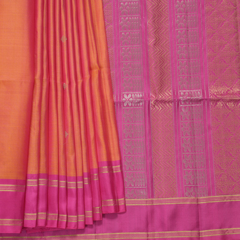 Hayagrivas Orangish-Pink Handloom Soft Silk Saree KBF880H3-3