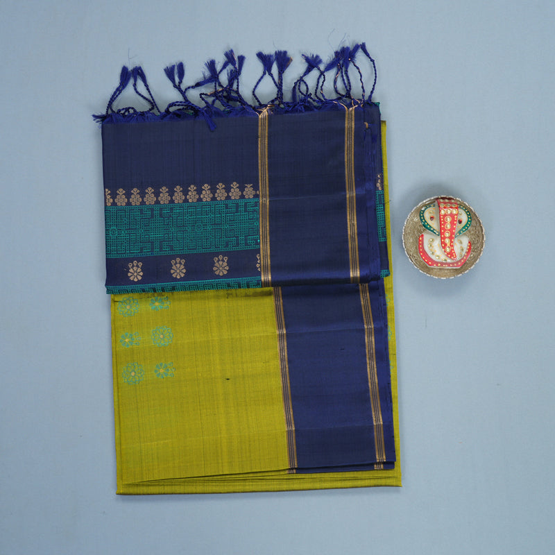Hayagrivas Yellow-Green Handloom Soft Silk Saree KBF880H3-7