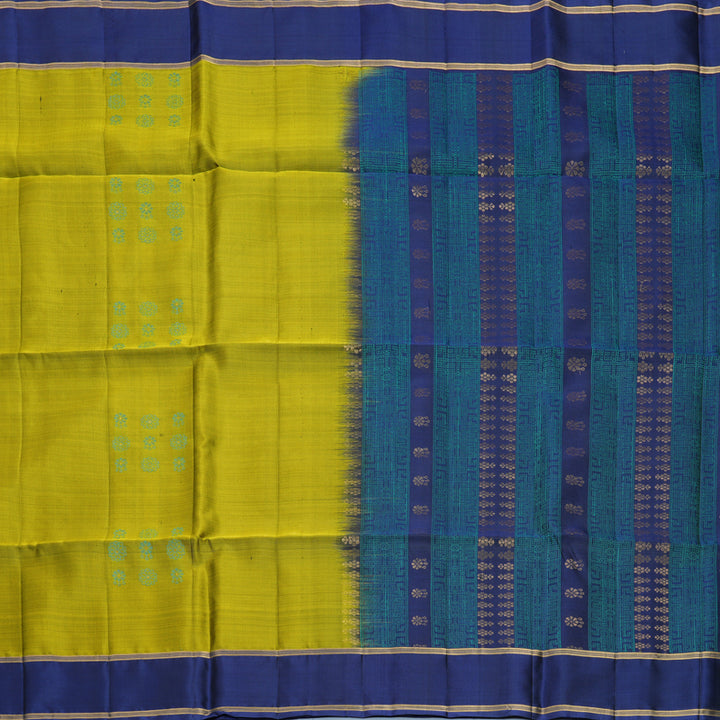 Hayagrivas Yellow-Green Handloom Soft Silk Saree KBF880H3-7