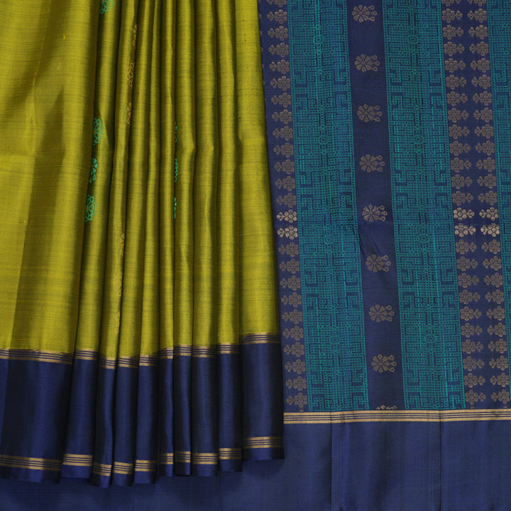 Hayagrivas Yellow-Green Handloom Soft Silk Saree KBF880H3-7