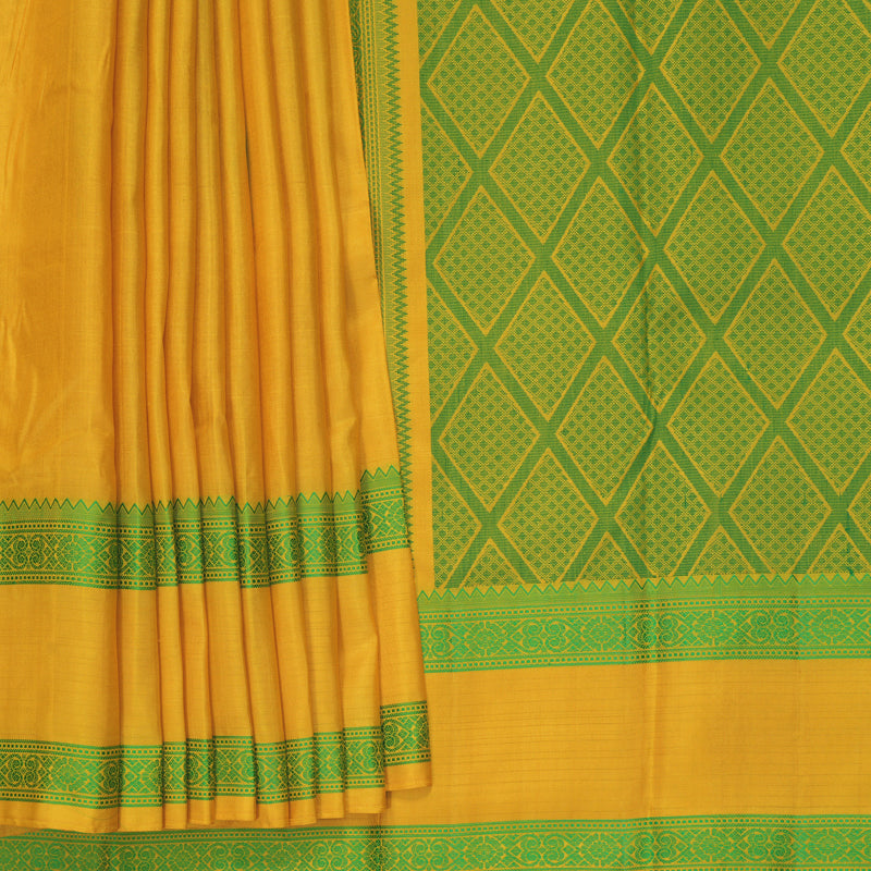 Hayagrivas Mustard Yellow Handloom Soft Silk Saree KBF880H6-3