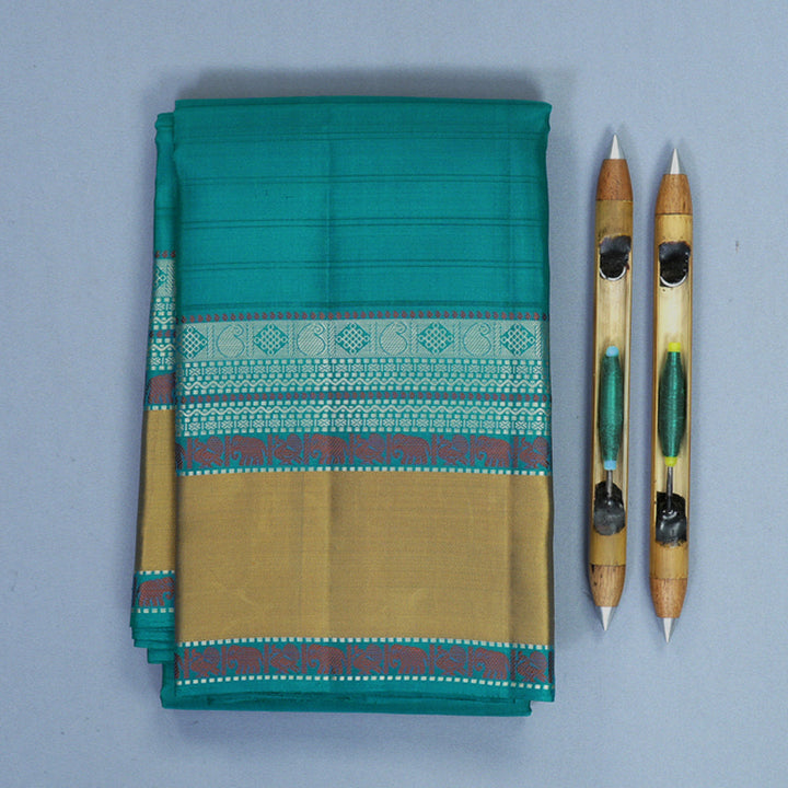 Hayagrivas Turquoise Blue Handloom Soft Silk Saree KBF881H19-2