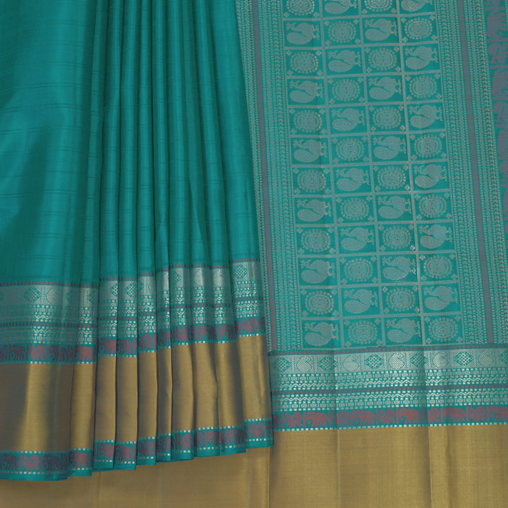 Hayagrivas Turquoise Blue Handloom Soft Silk Saree KBF881H19-2