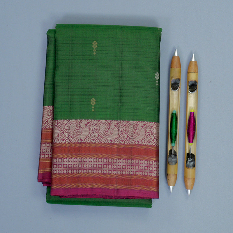 Hayagrivas Bottle Green Handloom Soft Silk Saree KBF881H20-2