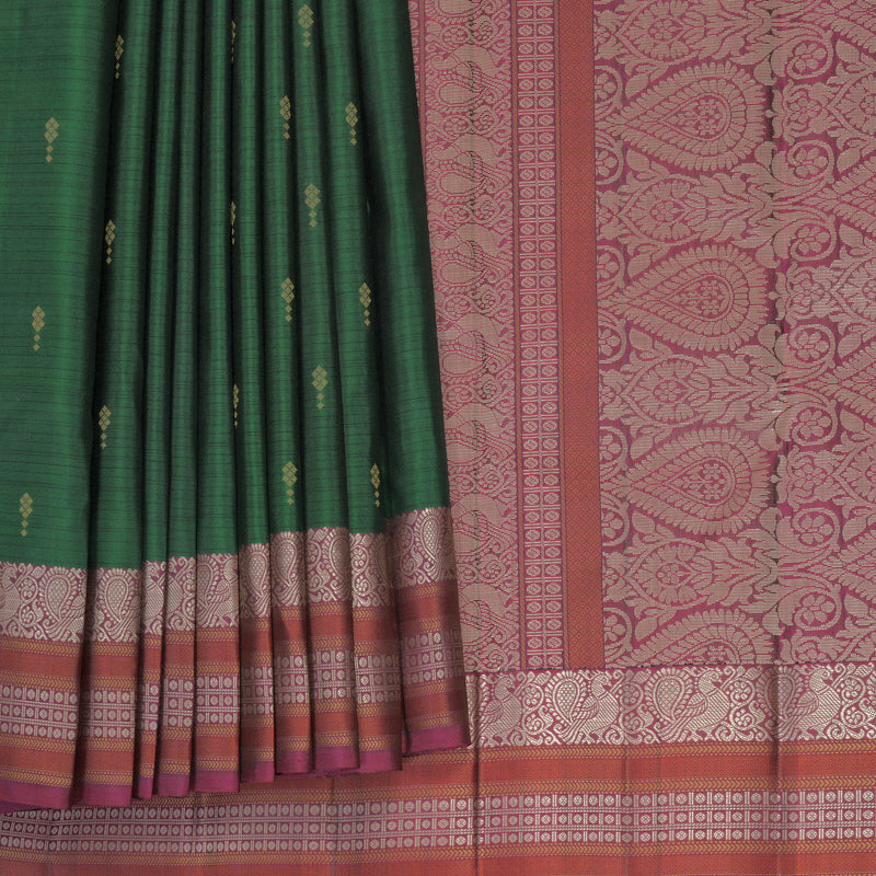 Hayagrivas Bottle Green Handloom Soft Silk Saree KBF881H20-2