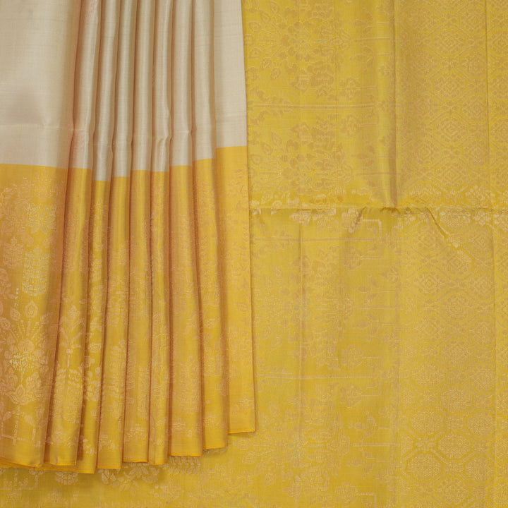 Hayagrivas Cream Handloom Soft Silk Saree KBF881H31-1