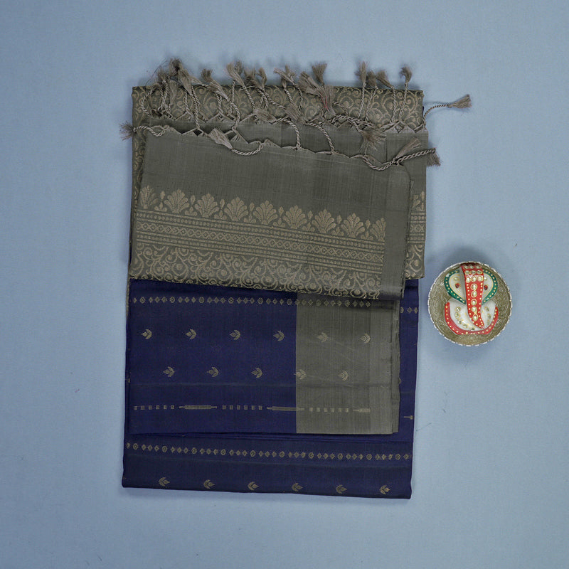 Hayagrivas Navy Blue Handloom Soft Silk Saree KBF883H10-1