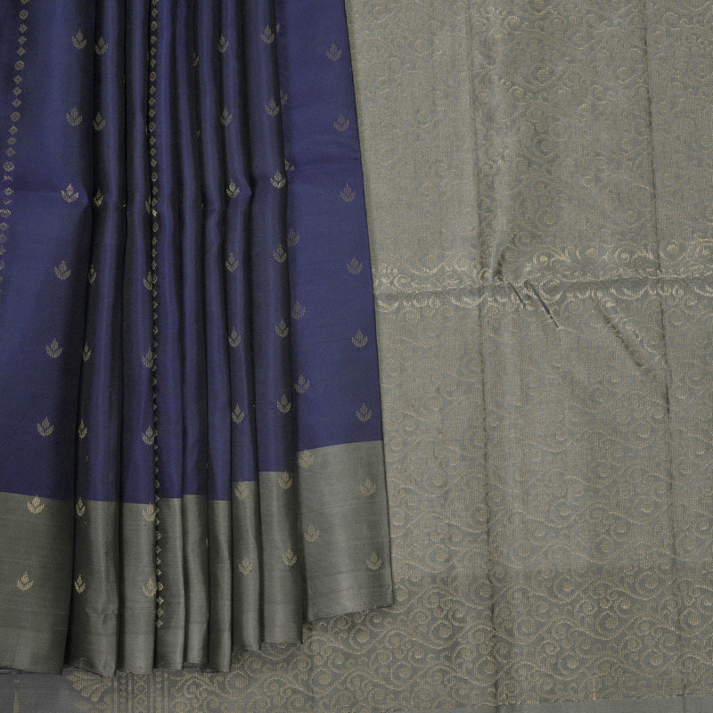 Hayagrivas Navy Blue Handloom Soft Silk Saree KBF883H10-1