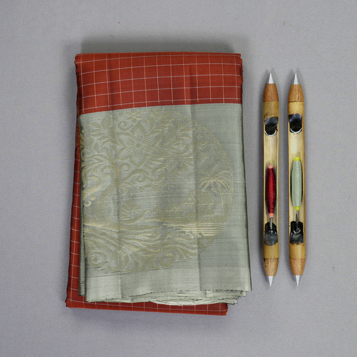 Hayagrivas Brick Red Handloom Soft Silk Saree KBF883H13-4