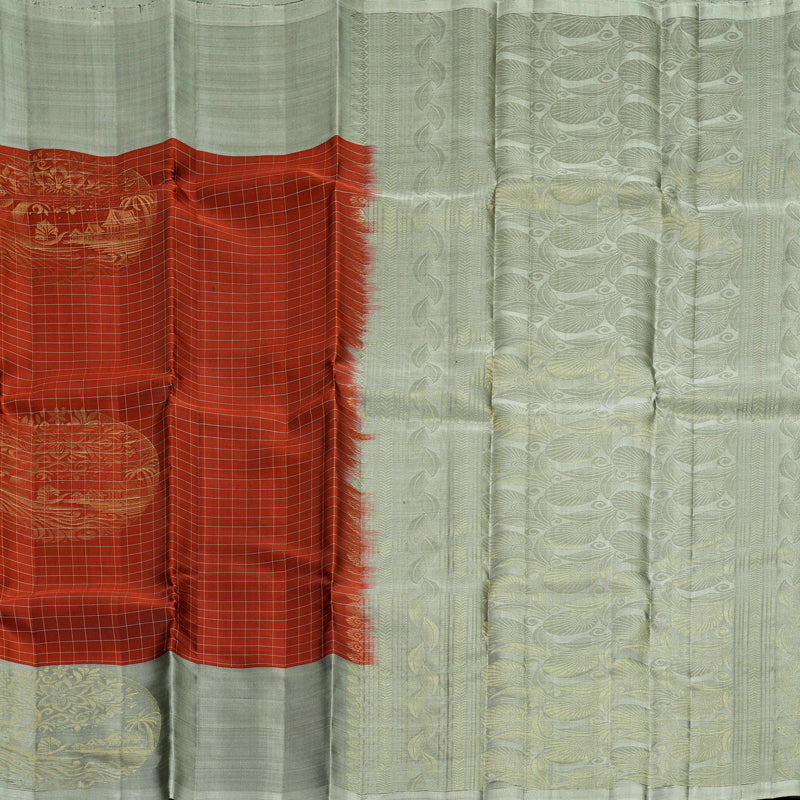 Hayagrivas Brick Red Handloom Soft Silk Saree KBF883H13-4