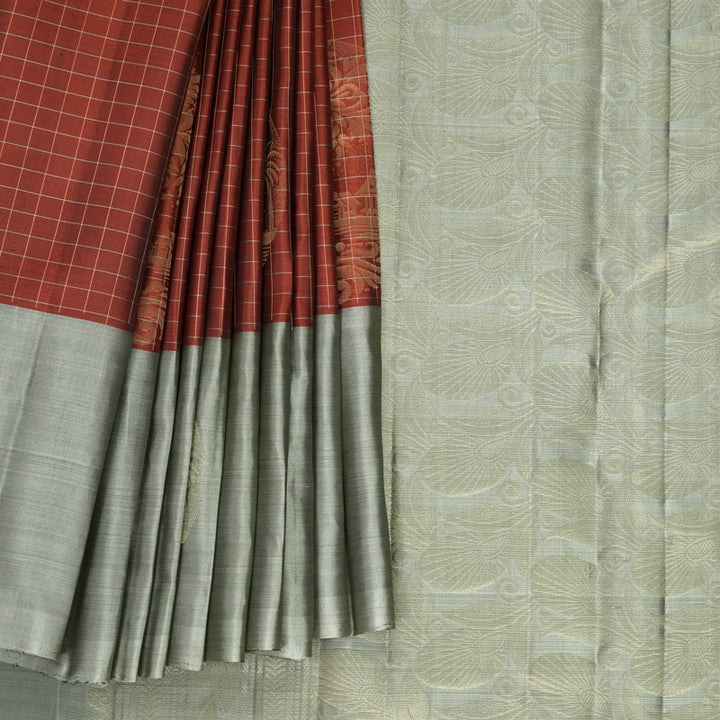 Hayagrivas Brick Red Handloom Soft Silk Saree KBF883H13-4