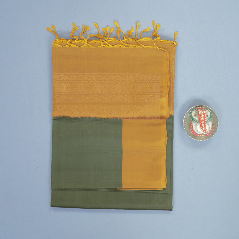 Hayagrivas Cement Green Handloom Soft Silk Saree KBF883H2-9