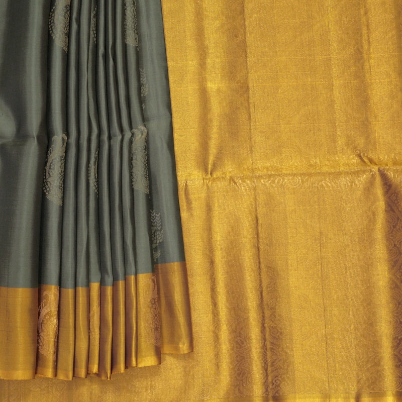 Hayagrivas Cement Green Handloom Soft Silk Saree KBF883H2-9