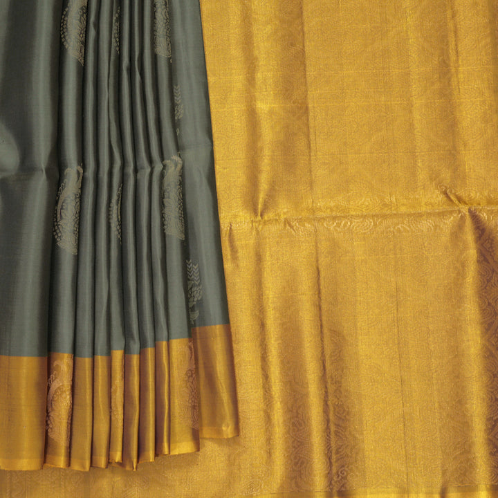 Hayagrivas Cement Green Handloom Soft Silk Saree KBF883H2-9