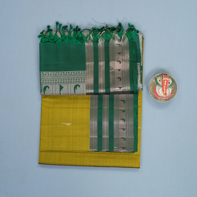 Hayagrivas Yellow-Green Handloom Soft Silk Saree KBF883H20-2