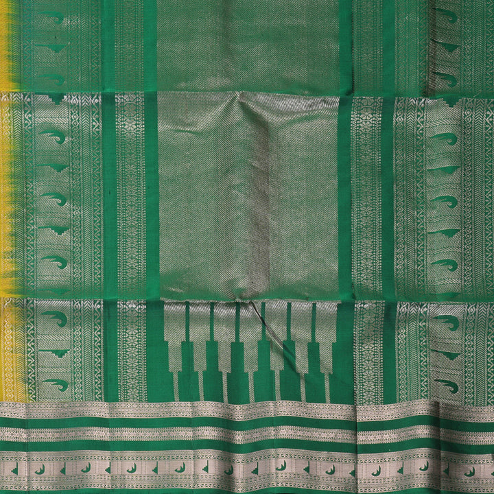 Hayagrivas Yellow-Green Handloom Soft Silk Saree KBF883H20-2