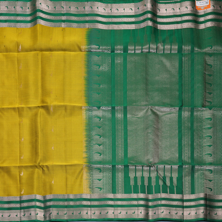 Hayagrivas Yellow-Green Handloom Soft Silk Saree KBF883H20-2