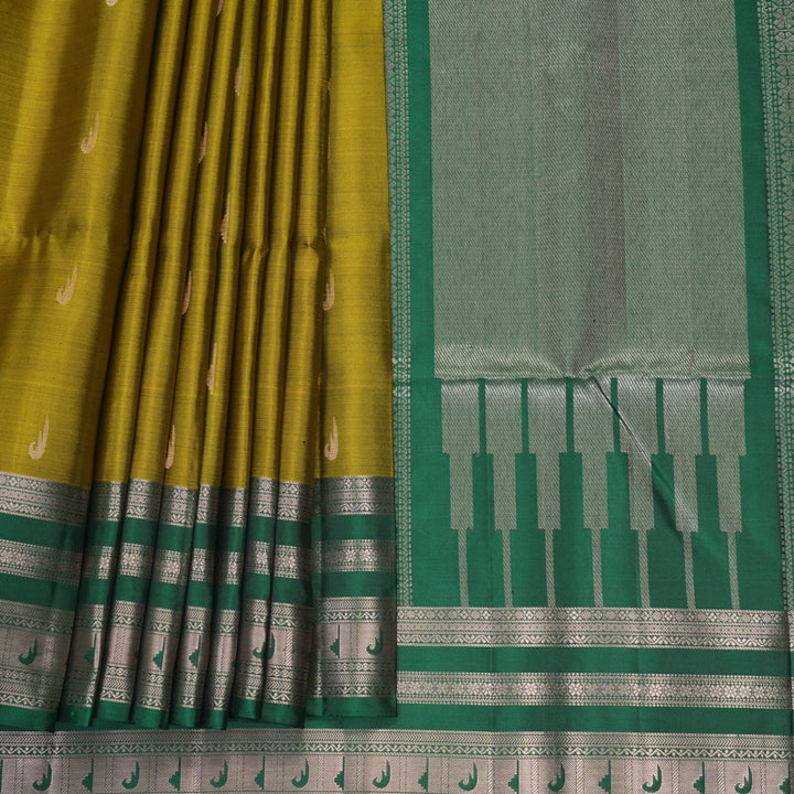 Hayagrivas Yellow-Green Handloom Soft Silk Saree KBF883H20-2
