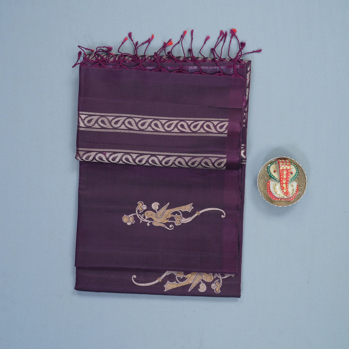 Hayagrivas Dark Purple Handloom Soft Silk Saree KBF883H23-3