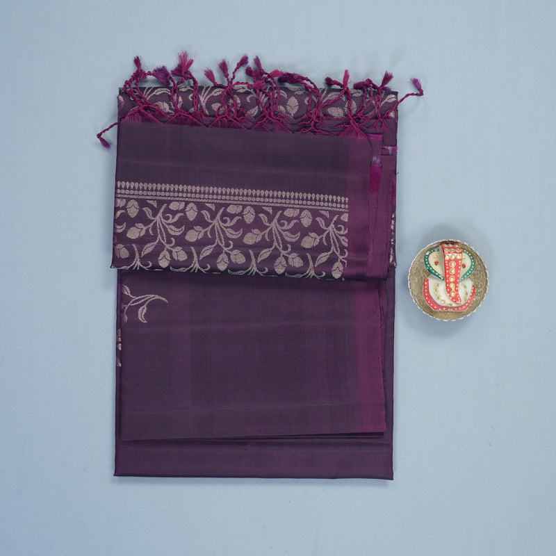 Hayagrivas Dark Purple Handloom Soft Silk Saree KBF883H23-6