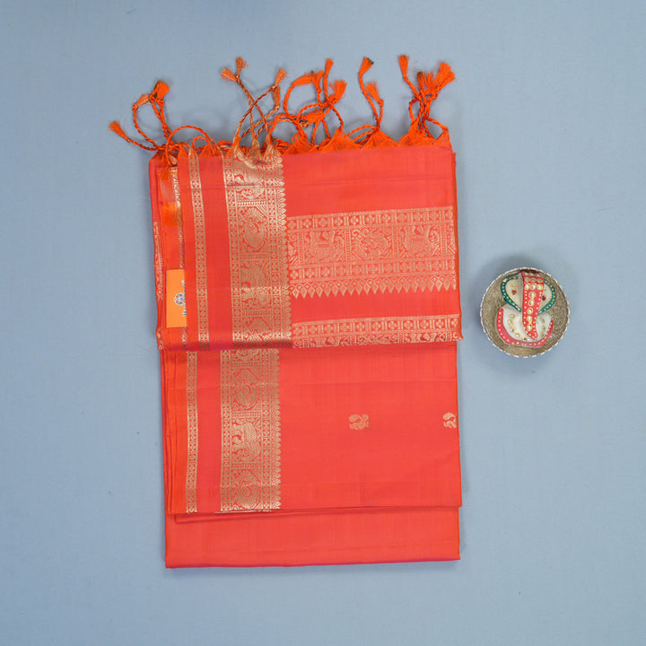 Hayagrivas Orangish-Pink Handloom Soft Silk Saree KBF883H4-9