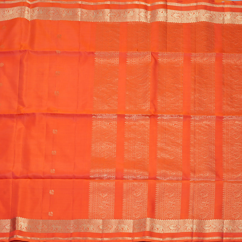 Hayagrivas Orangish-Pink Handloom Soft Silk Saree KBF883H4-9