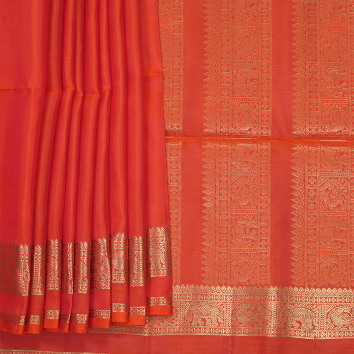 Hayagrivas Orangish-Pink Handloom Soft Silk Saree KBF883H4-9