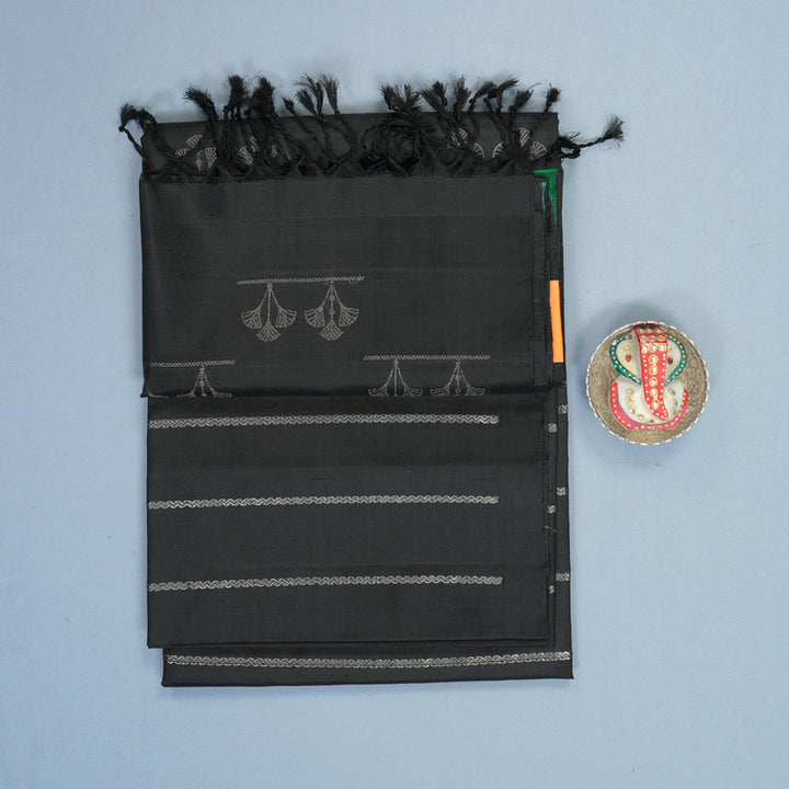 Hayagrivas Black Handloom Soft Silk Saree KBF885H12-1