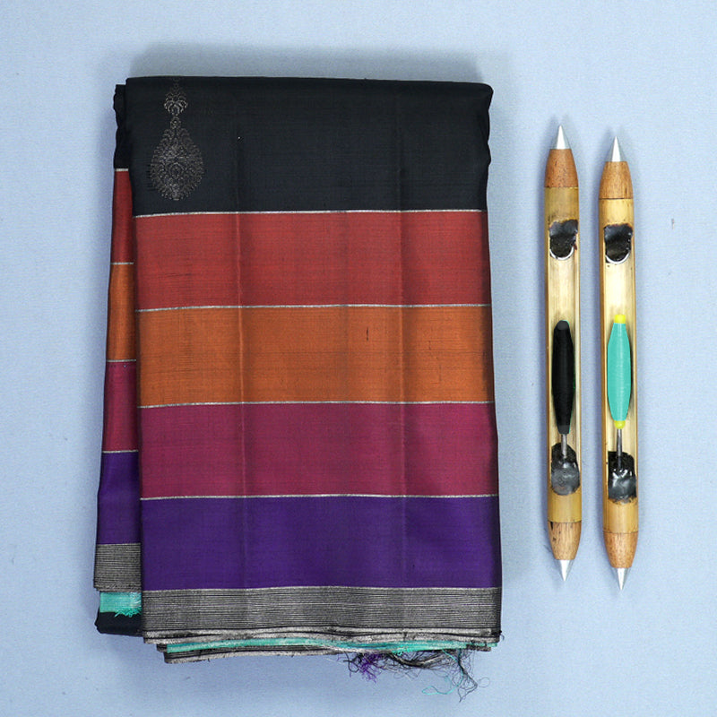 Hayagrivas Black Handloom Soft Silk Saree KBF885H19-1