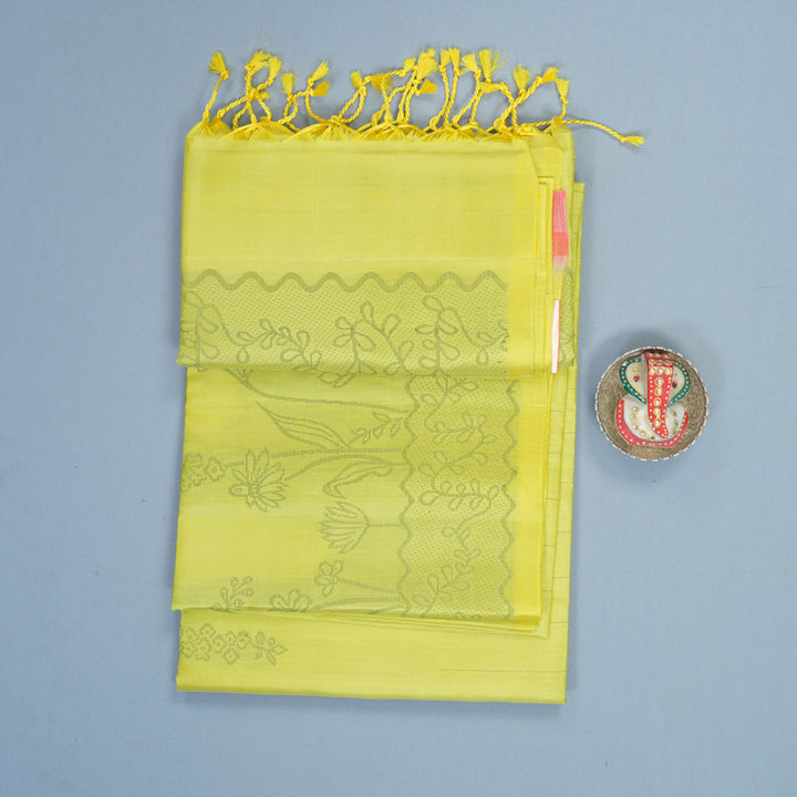 Hayagrivas Lime Yellow Handloom Soft Silk Saree KBF885H21-3