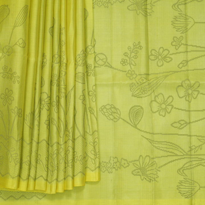 Hayagrivas Lime Yellow Handloom Soft Silk Saree KBF885H21-3