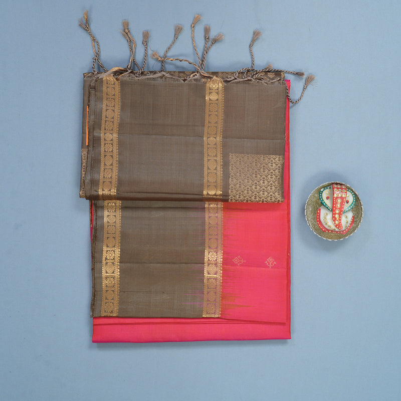 Hayagrivas Orangish-Pink Handloom Soft Silk Saree KBF887H1-1