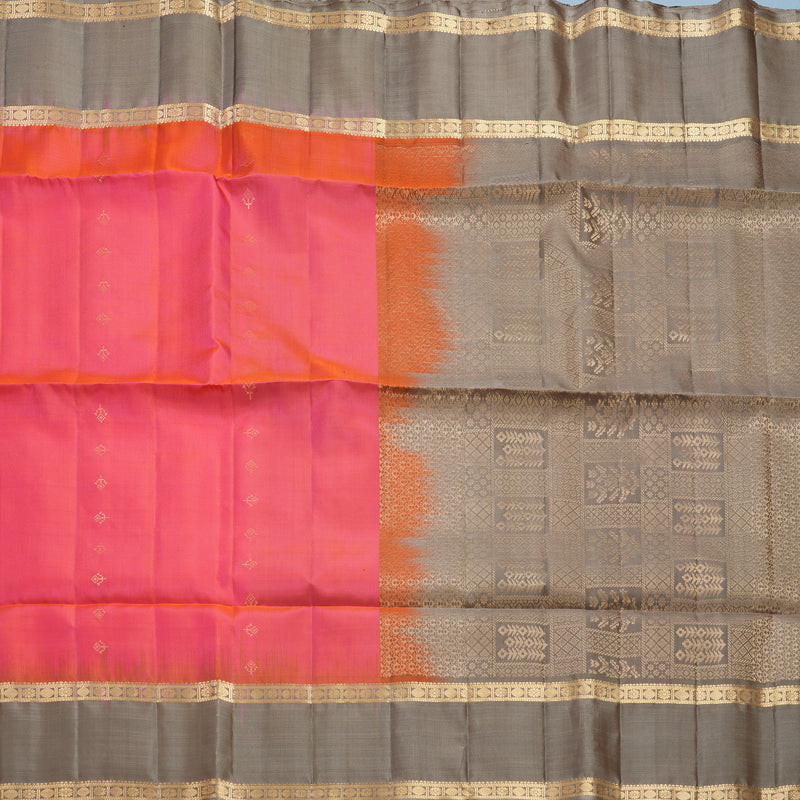 Hayagrivas Orangish-Pink Handloom Soft Silk Saree KBF887H1-1