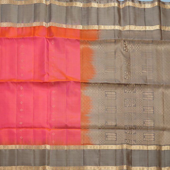 Hayagrivas Orangish-Pink Handloom Soft Silk Saree KBF887H1-1