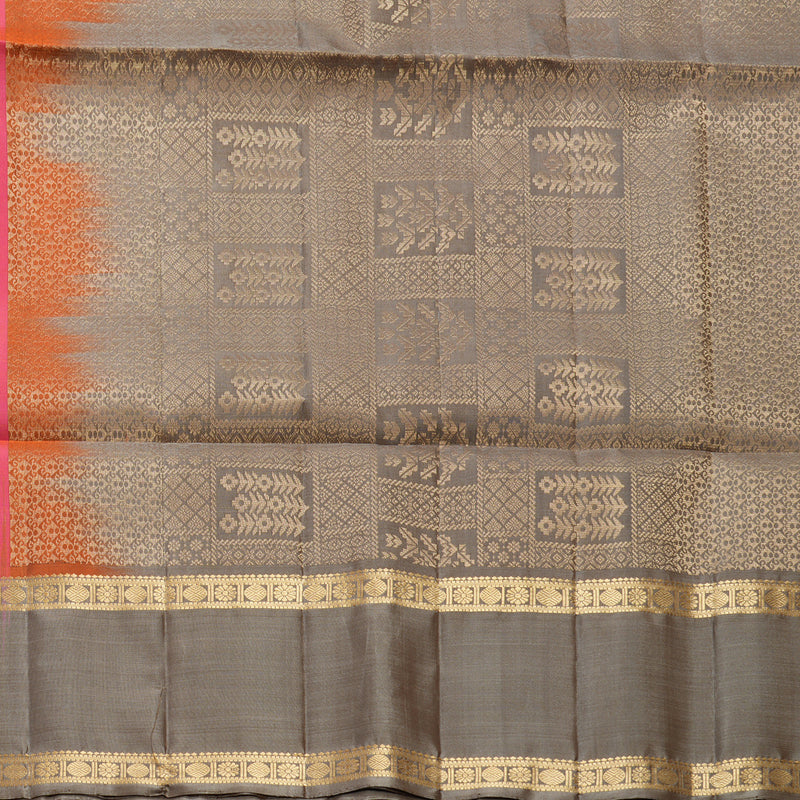Hayagrivas Orangish-Pink Handloom Soft Silk Saree KBF887H1-1