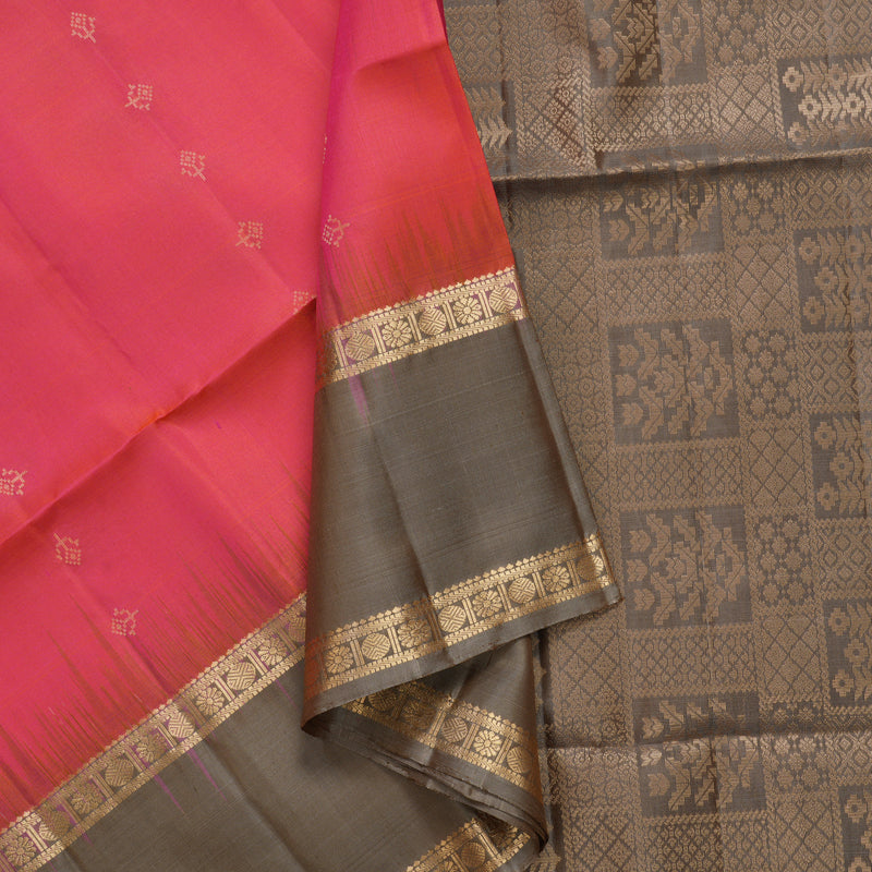 Hayagrivas Orangish-Pink Handloom Soft Silk Saree KBF887H1-1