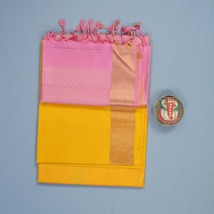 Hayagrivas Yellow Handloom Soft Silk Saree KBF887H6-1
