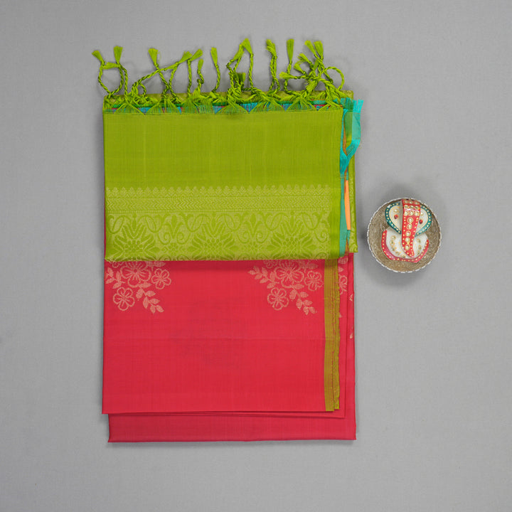 Hayagrivas Reddish-Pink Handloom Soft Silk Saree KBF887H6-3