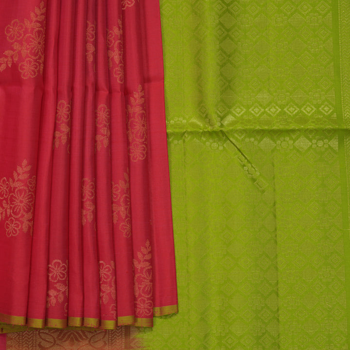 Hayagrivas Reddish-Pink Handloom Soft Silk Saree KBF887H6-3