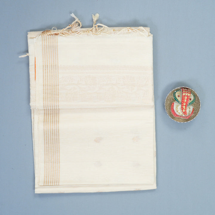 Hayagrivas Half-White Handloom Soft Silk Saree KBF887H7-3