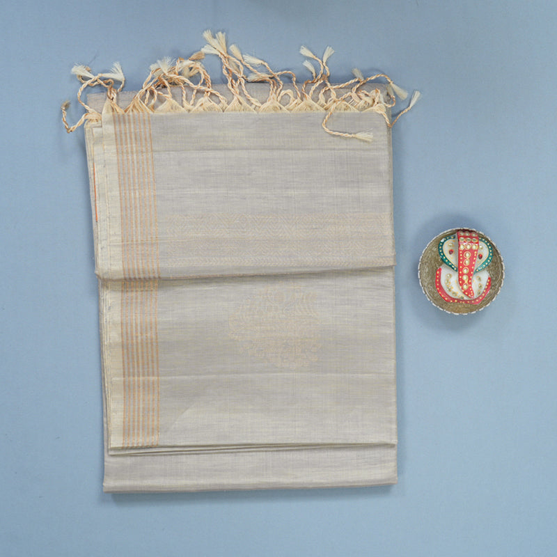 Hayagrivas Light Grey Handloom Soft Silk Saree KBF887H7-9