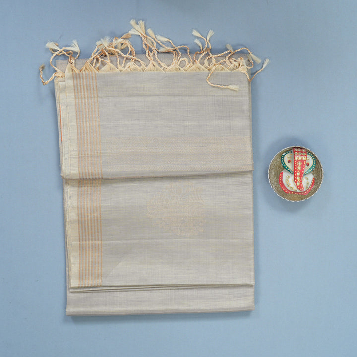 Hayagrivas Light Grey Handloom Soft Silk Saree KBF887H7-9
