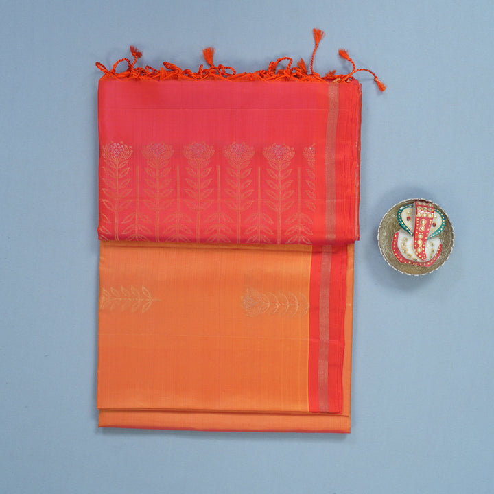 Hayagrivas Golden Orange Handloom Soft Silk Saree KBF888H1-1